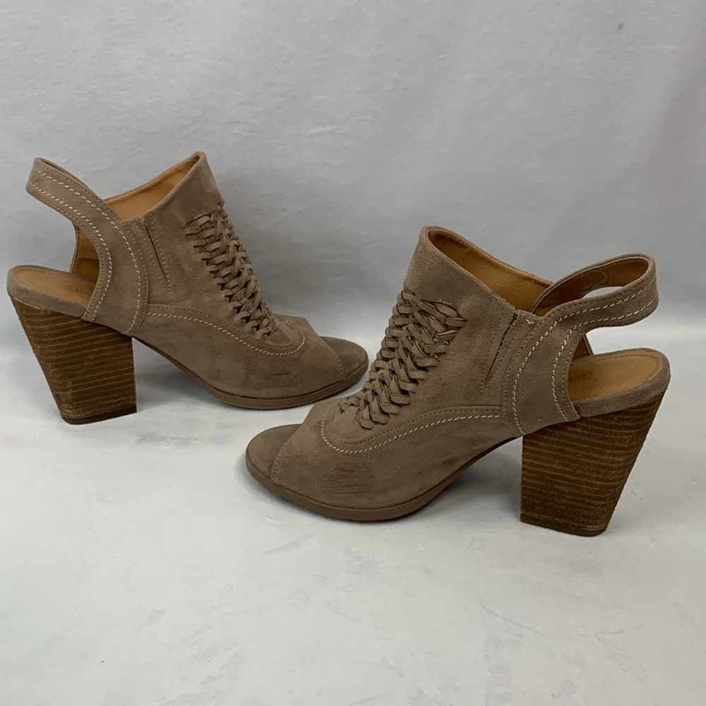 Alter’d State Mio Woven Open Toe Slip-On‎ Sling Back Chunky Heels Taupe Size 8.5 - Picture 4 of 15